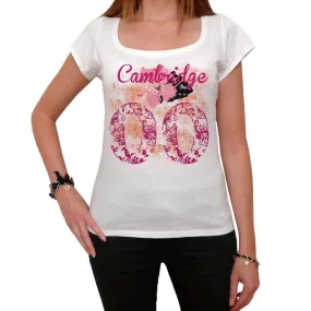 00, Cambridge, City With Number, Women's Short Sleeve Round White T-shirt 00008