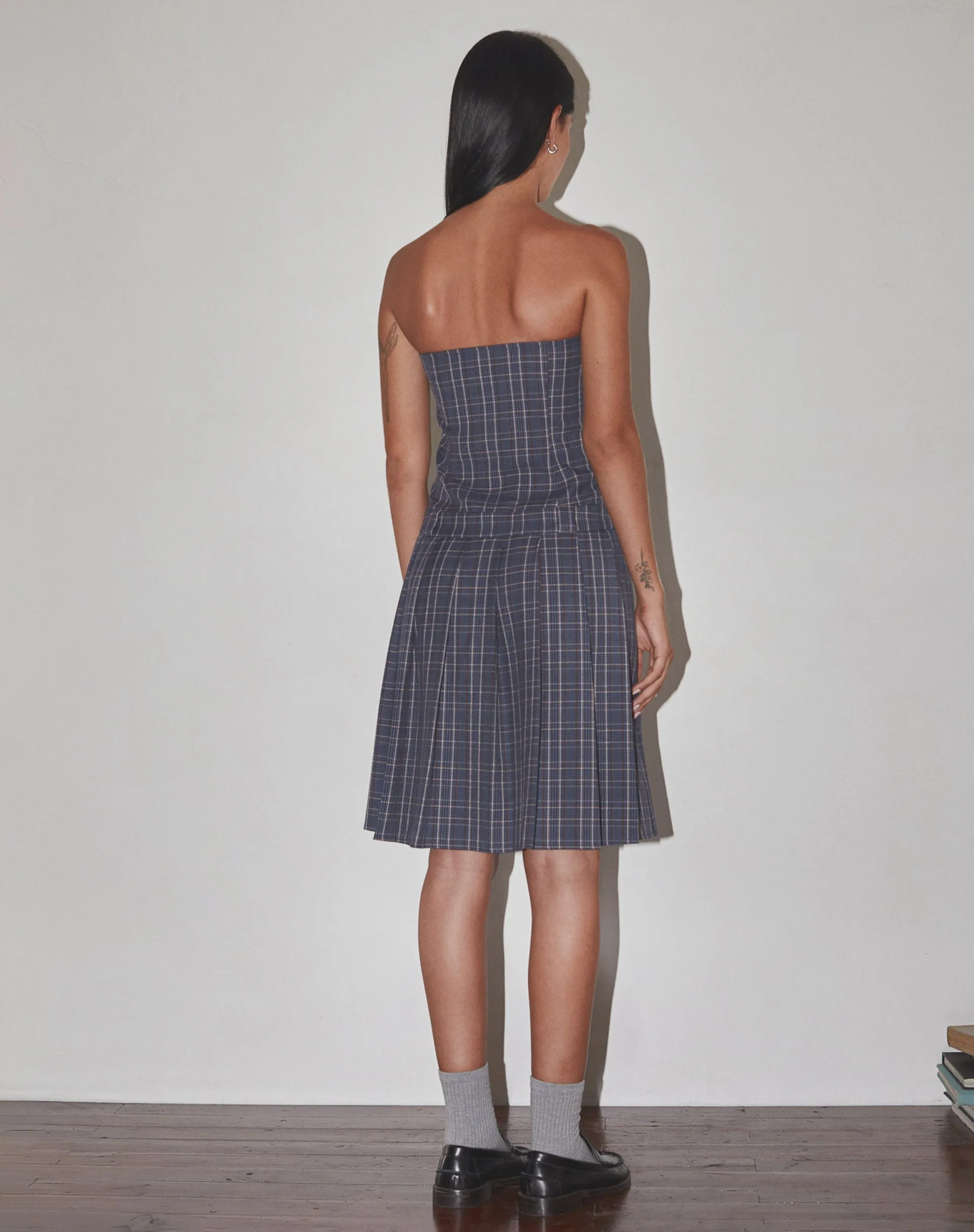 Aldari Bandeau Midi Dress Tailoring Navy Check