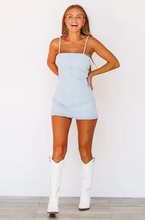 Blue Jean Baby Light Denim Romper Dress - Light Blue