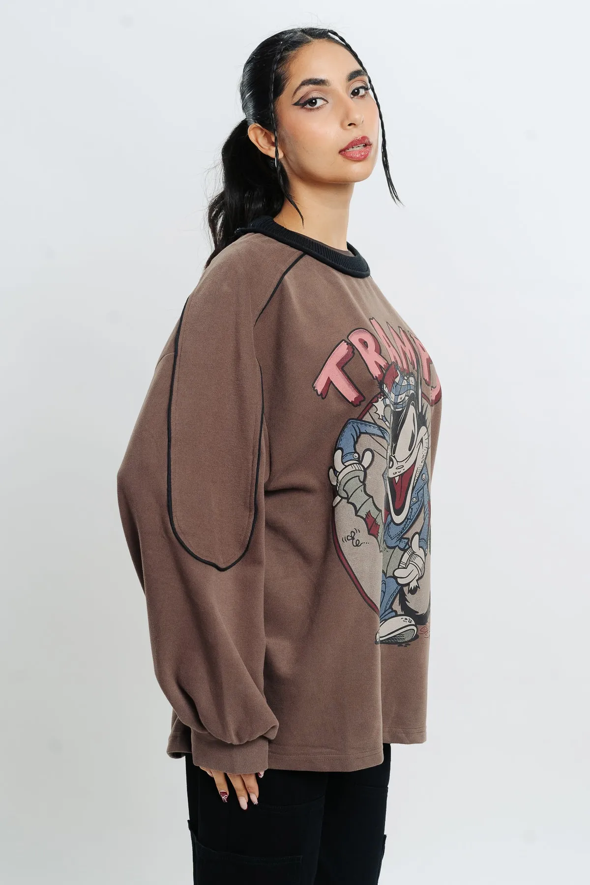 Brown Graphic Oversized Sweatshirt