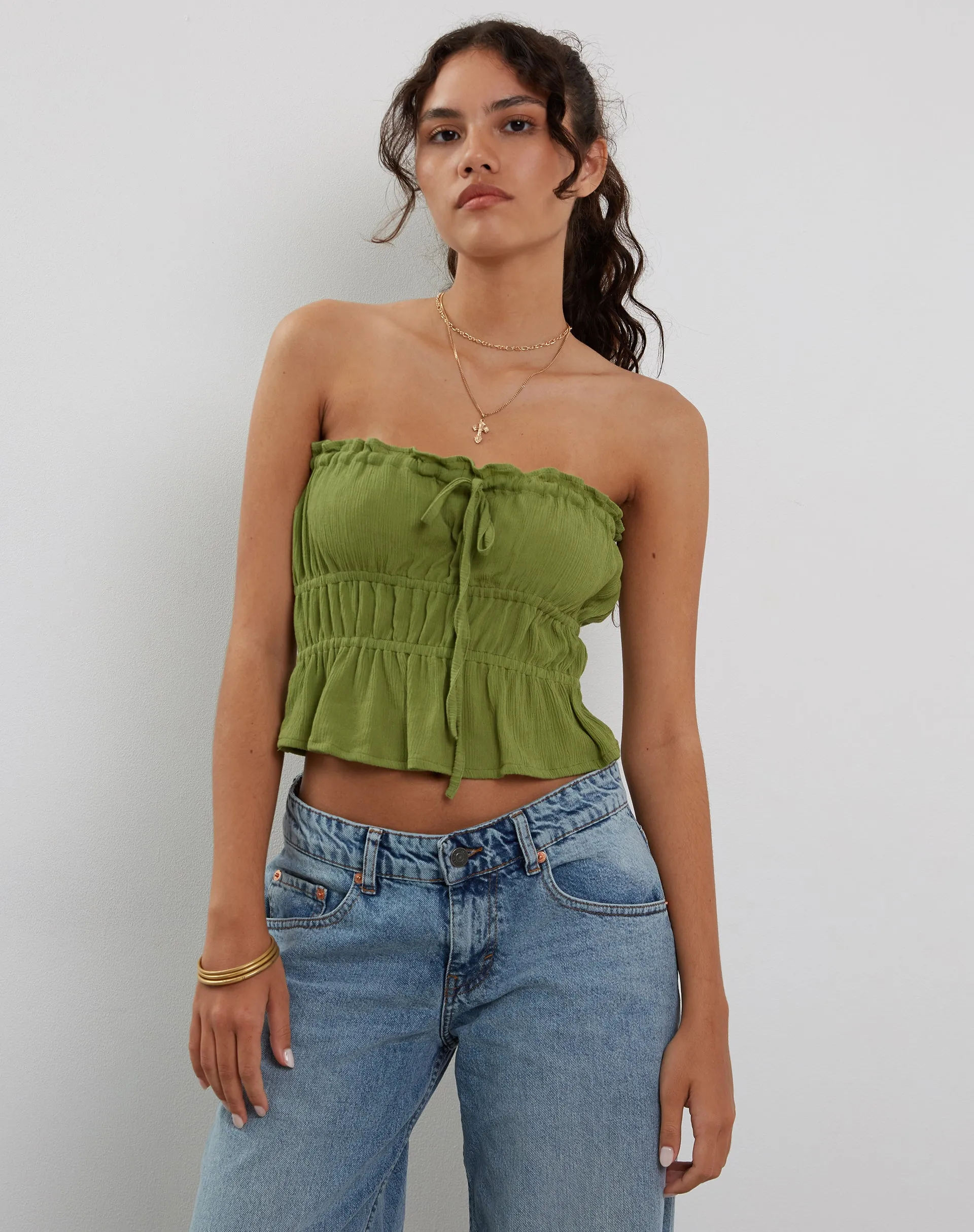 Cove Bandeau Top in Crinkle Green Sweet Pea