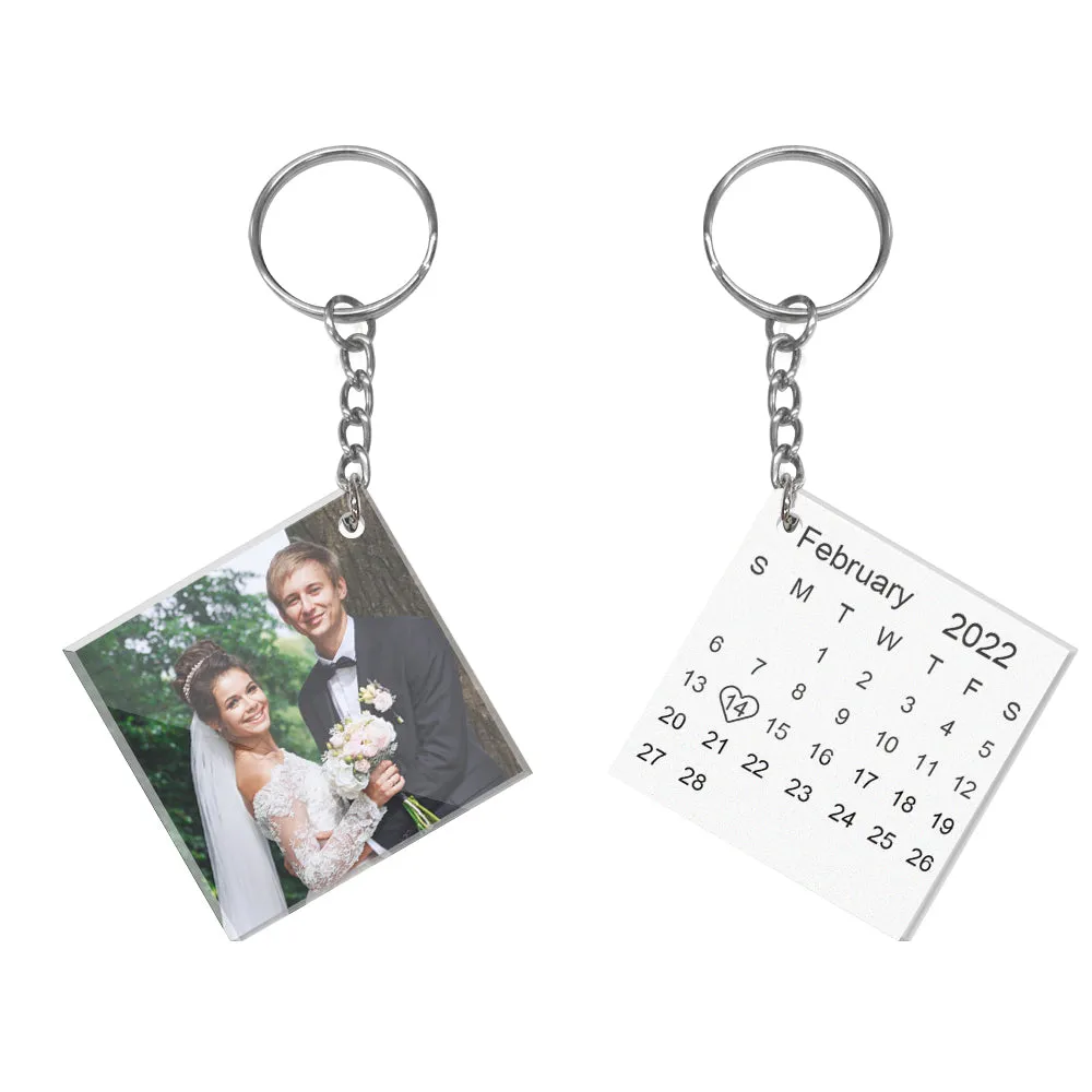 Custom Double Sided Acrylic Calendar Keychain Personalized Photo Keychain Birthday Christmas Gift for Lover