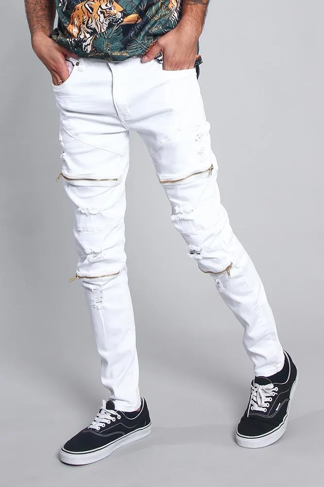 Distressed Zipper Denim Jeans