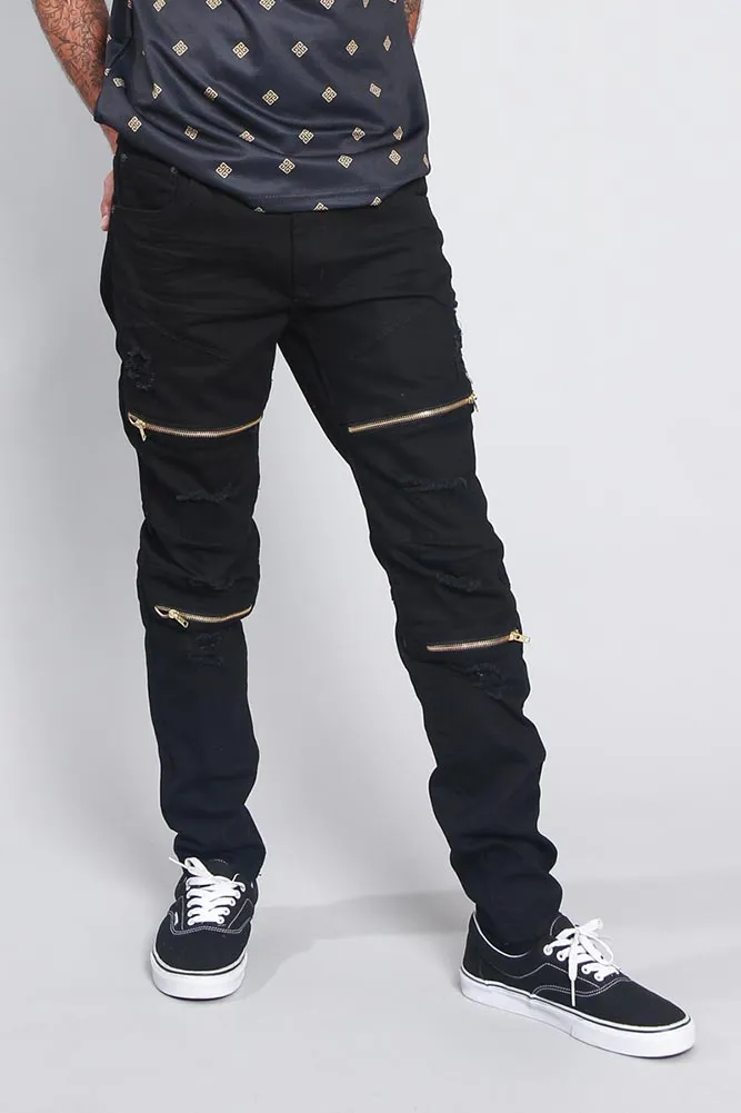 Distressed Zipper Denim Jeans