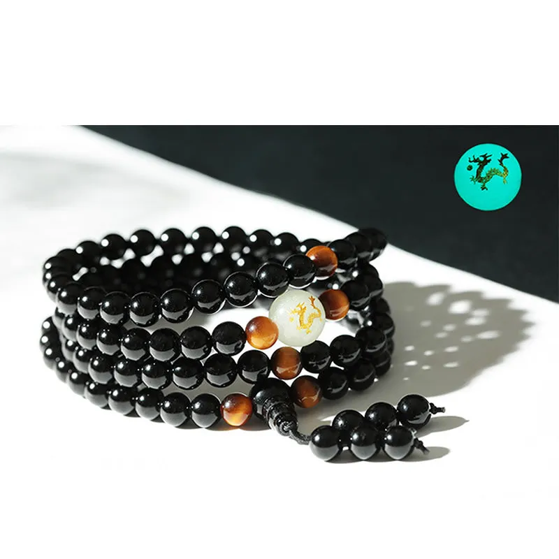 Glow In The Dark Dragon And Tiger's Eye Meditation Beads