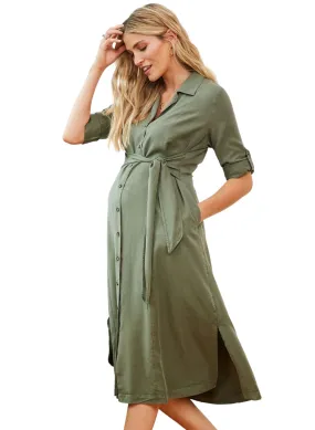 Kelsy Maternity Dress with Tencel - Khaki