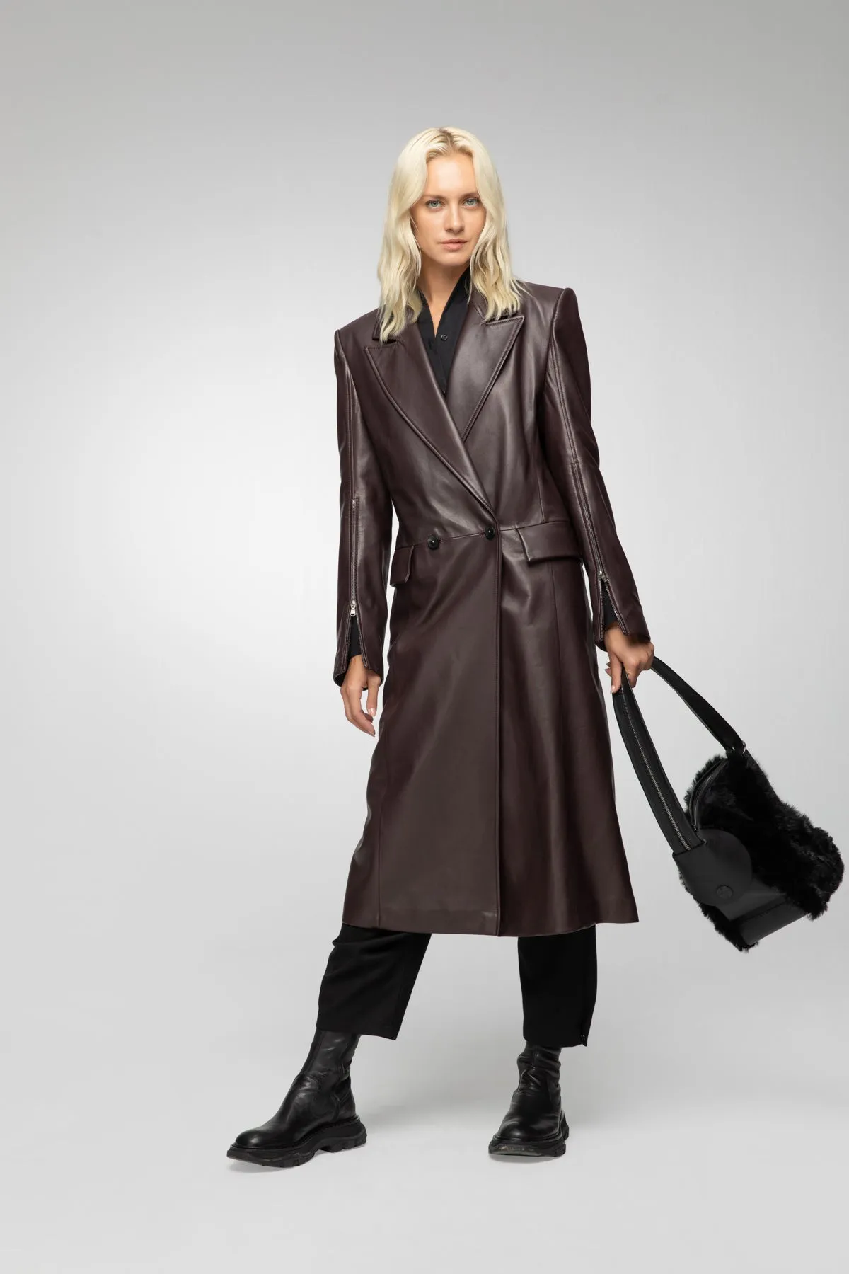 Lorrie - Bordeaux Leather Coat