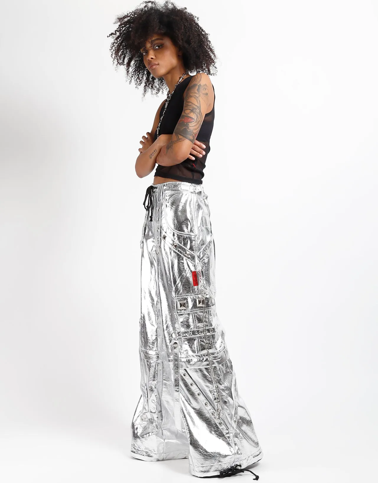 METALLIC FAUX LEATHER STAR POWER PANT