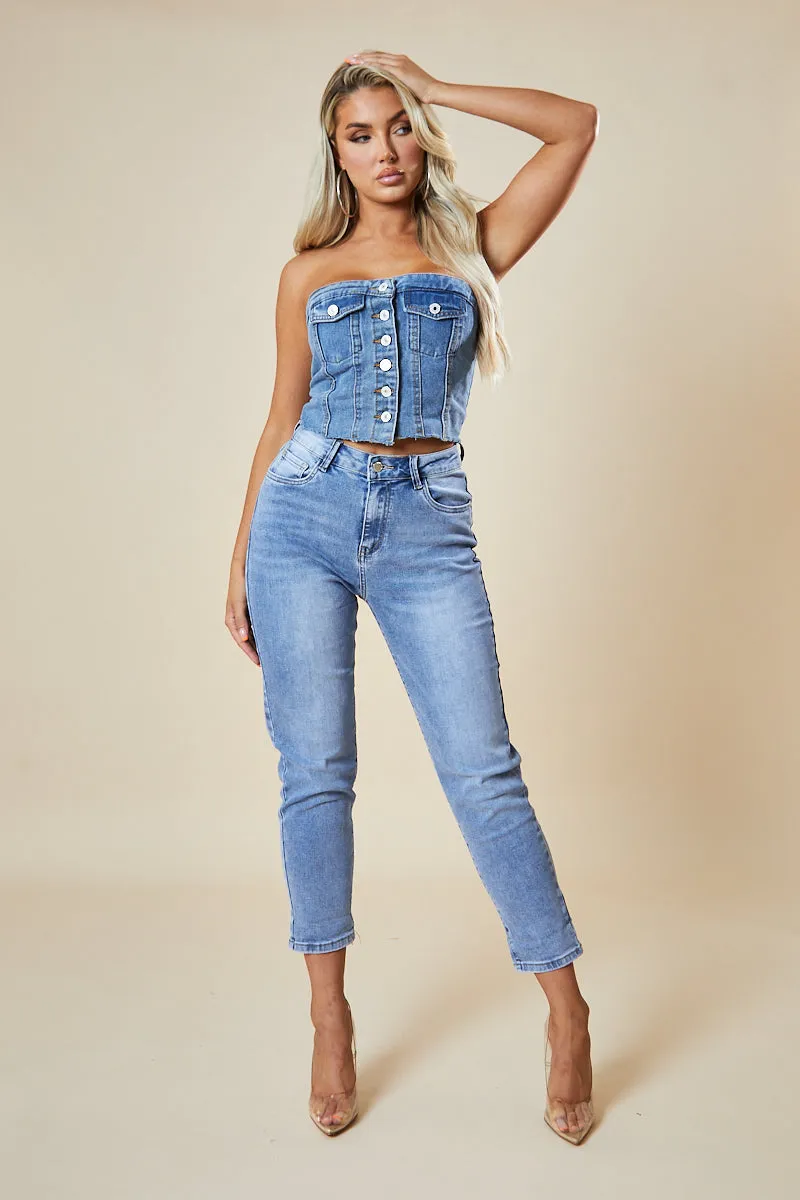 Mid Blue High Waist Mom Jeans - Alma