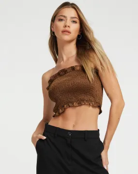 Mikiko Bandeau Top in Satin Bitter Chocolate