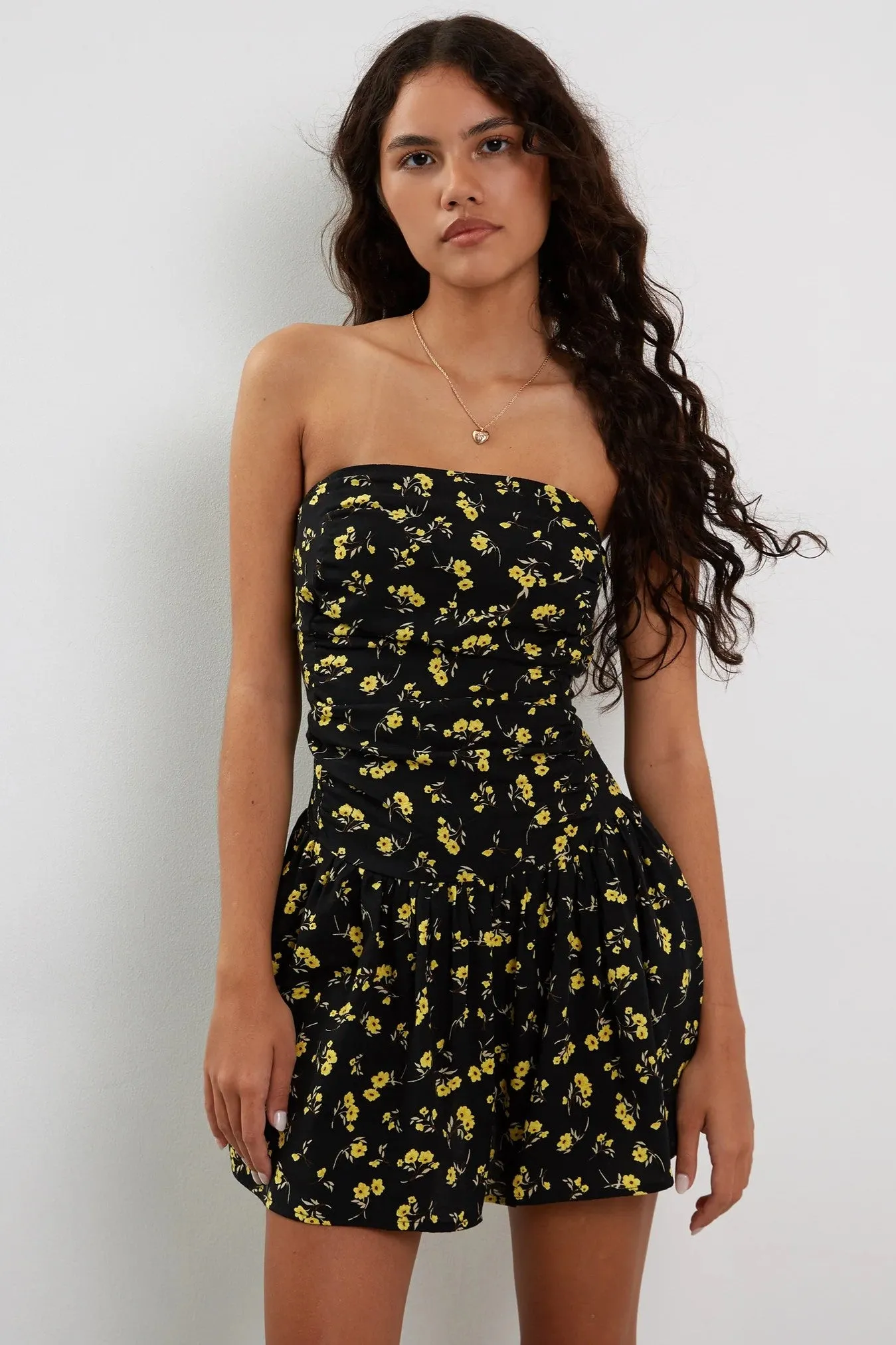 Motel Rocks Zhao Dress in Buttercup Black and Yellow