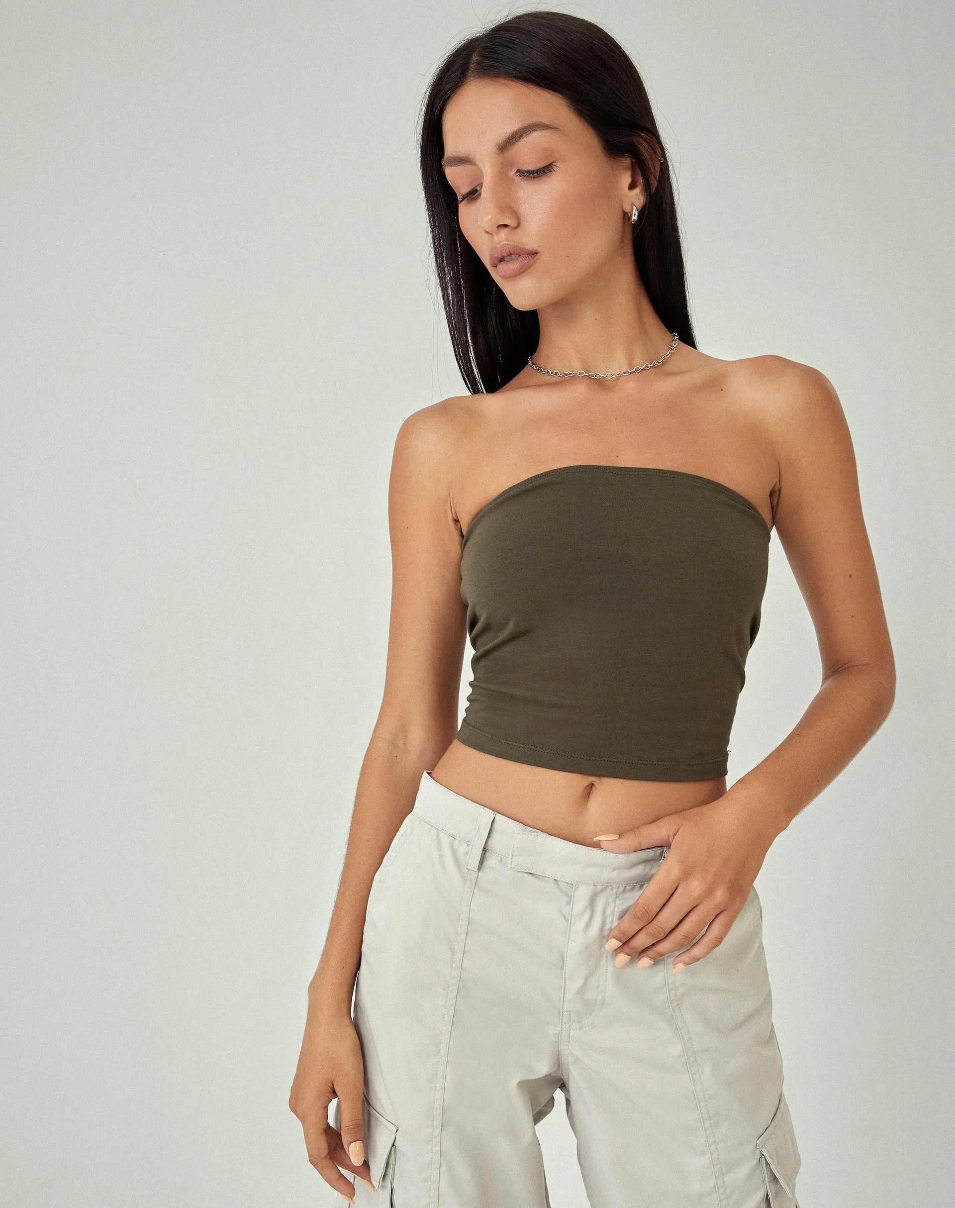 MOTEL X JACQUIE Shae Bandeau Top in Olive