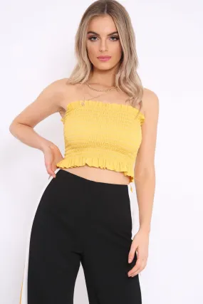 Mustard Shirred Frill Bandeau Crop Top - Camren