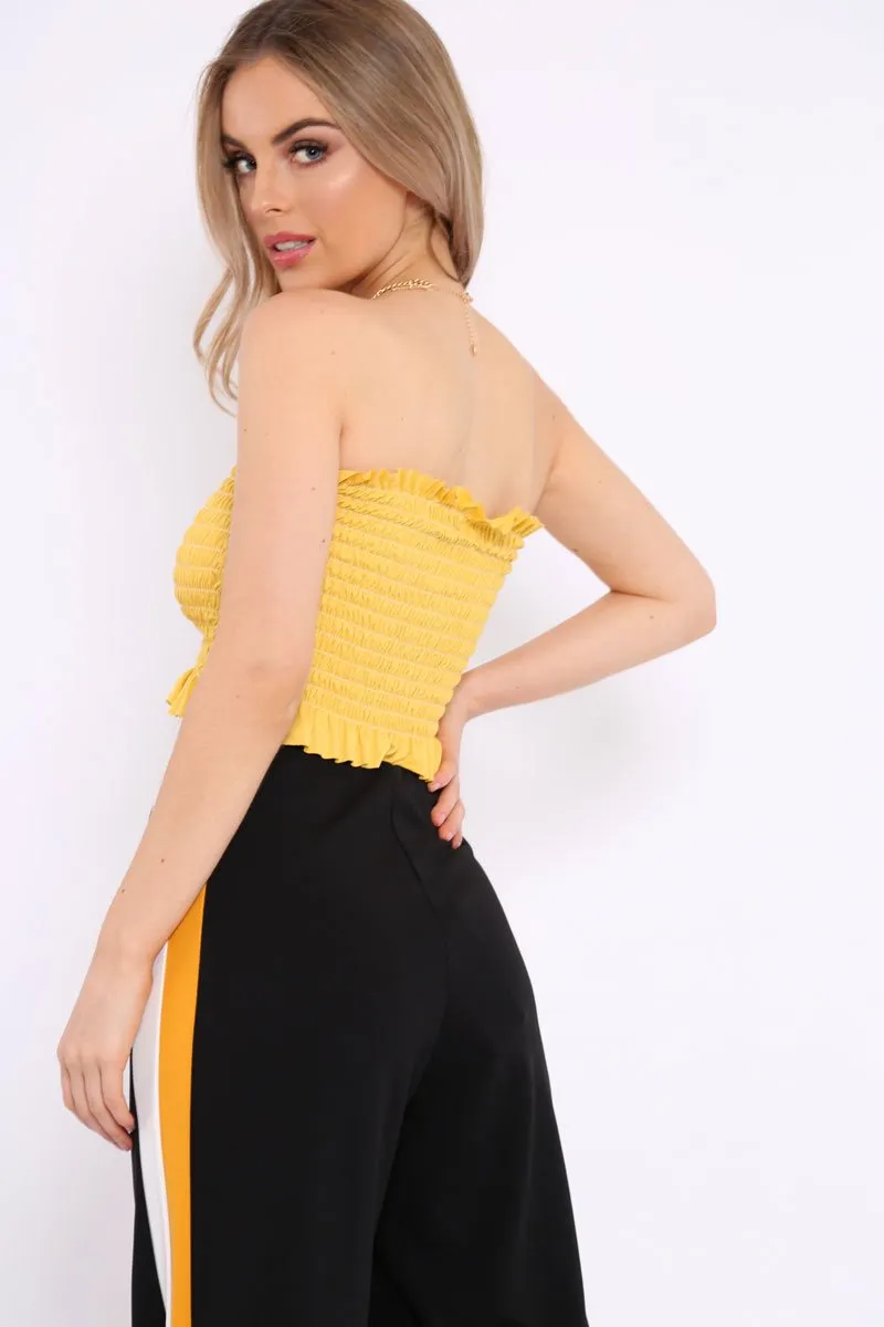 Mustard Shirred Frill Bandeau Crop Top - Camren