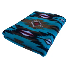 Native Pattern Fleece Western Blanket in Turquoise & Brown