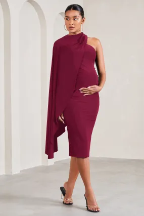 New Chapter | Robe mi-longue de maternité rouge cerise asymétrique avec une cape