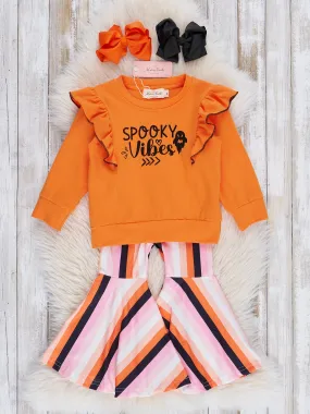 Orange Spooky Vibes Striped Bell Bottom Outfit