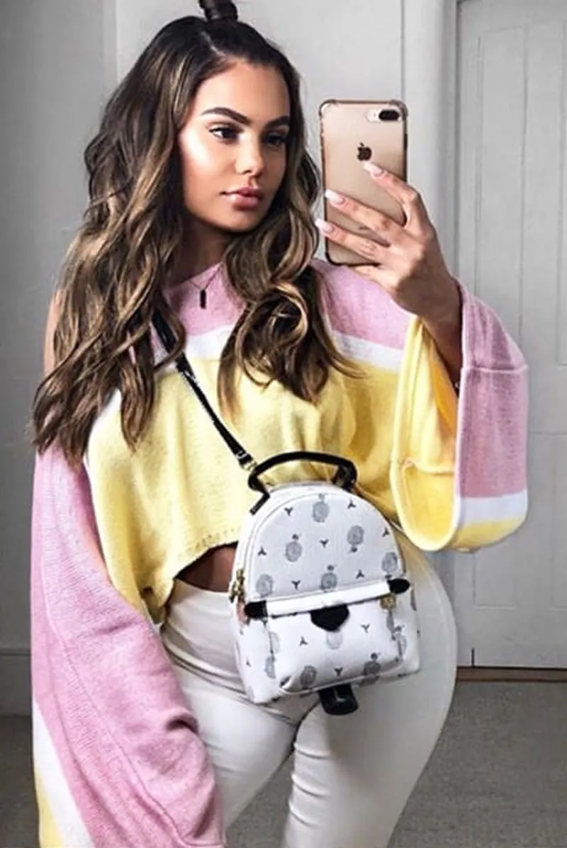 Pink White and Yellow Stripe Contrast Jumper - Emylee