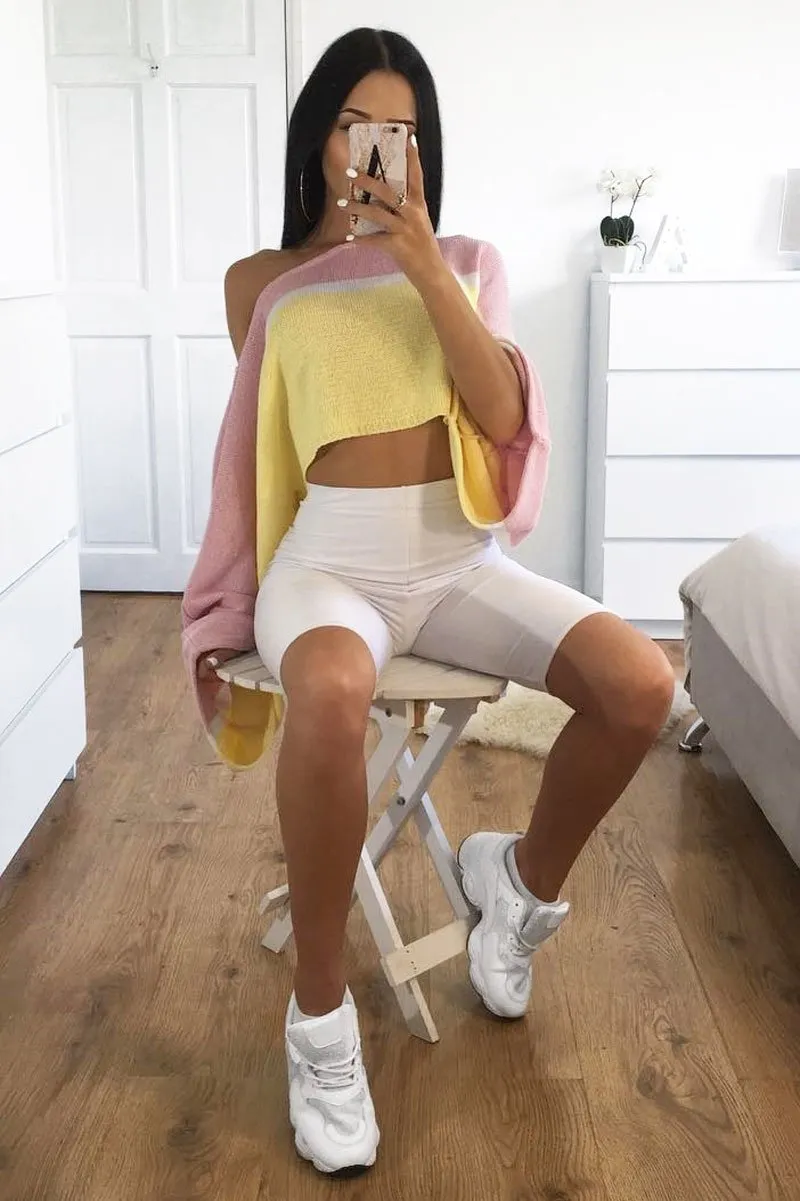 Pink White and Yellow Stripe Contrast Jumper - Emylee