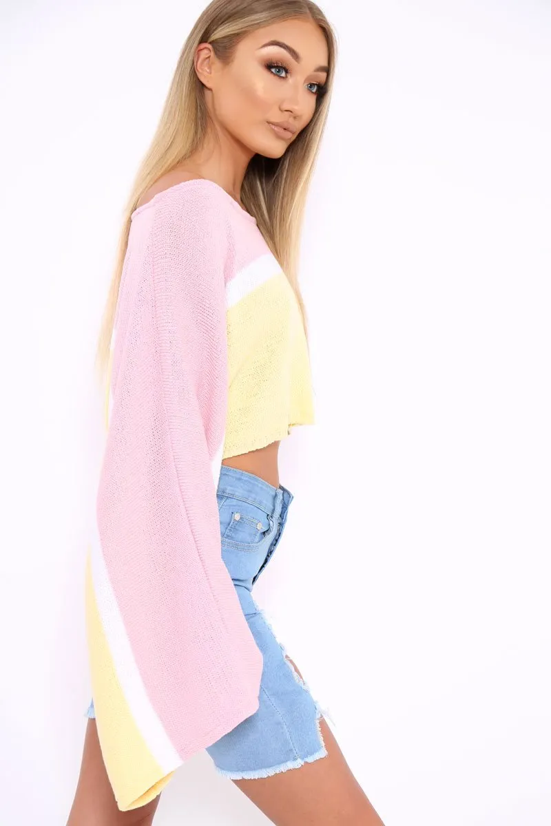 Pink White and Yellow Stripe Contrast Jumper - Emylee