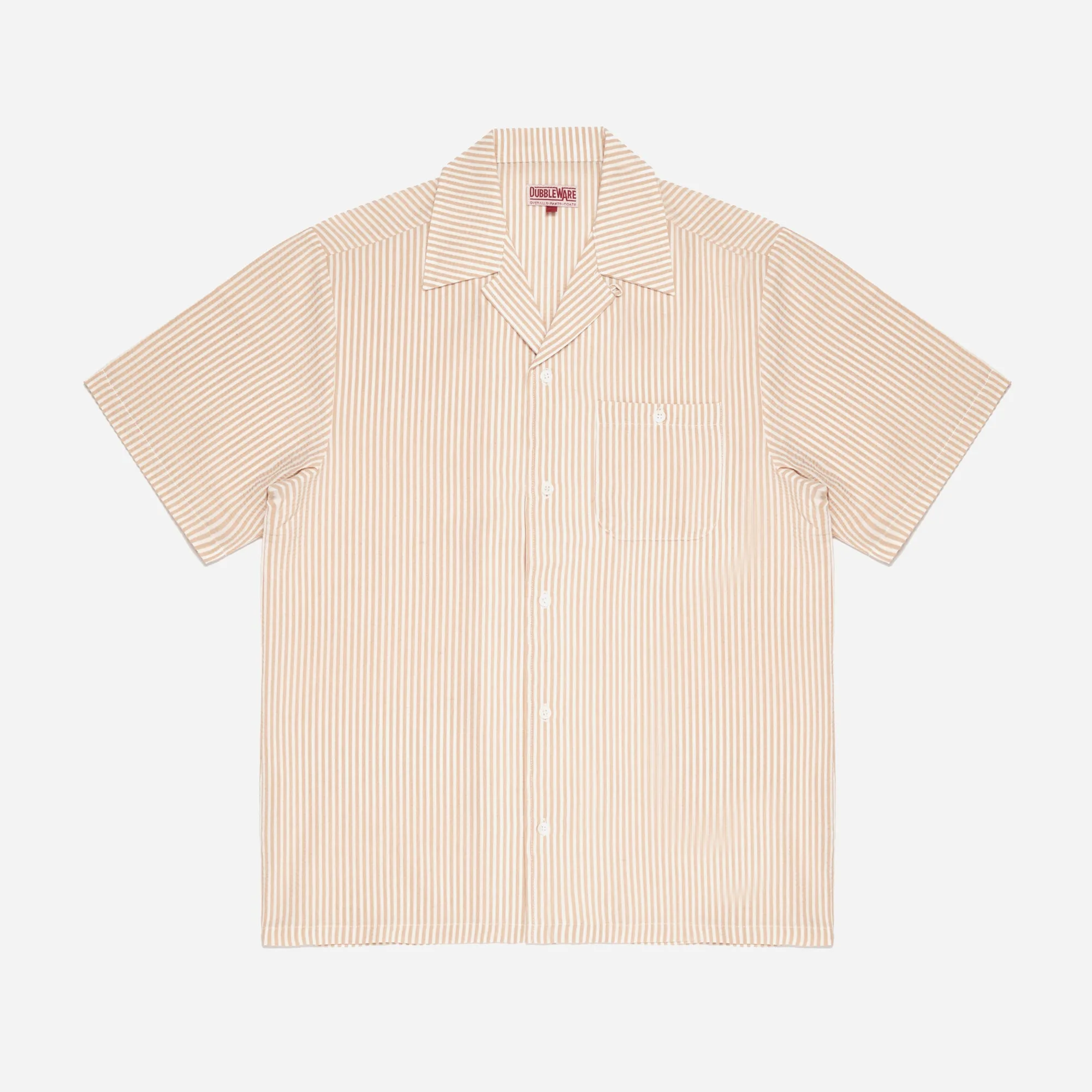 QUINCY SEERSUCKER SHORT SLEEVED SHIRT - SAND/WHITE