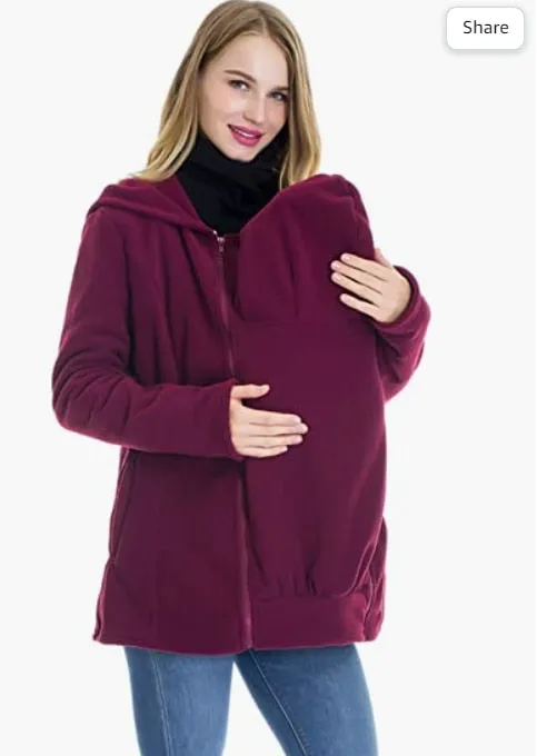 Warm Maternity Jacket/ Baby Carrier Kangaroo Pouch Hoodie