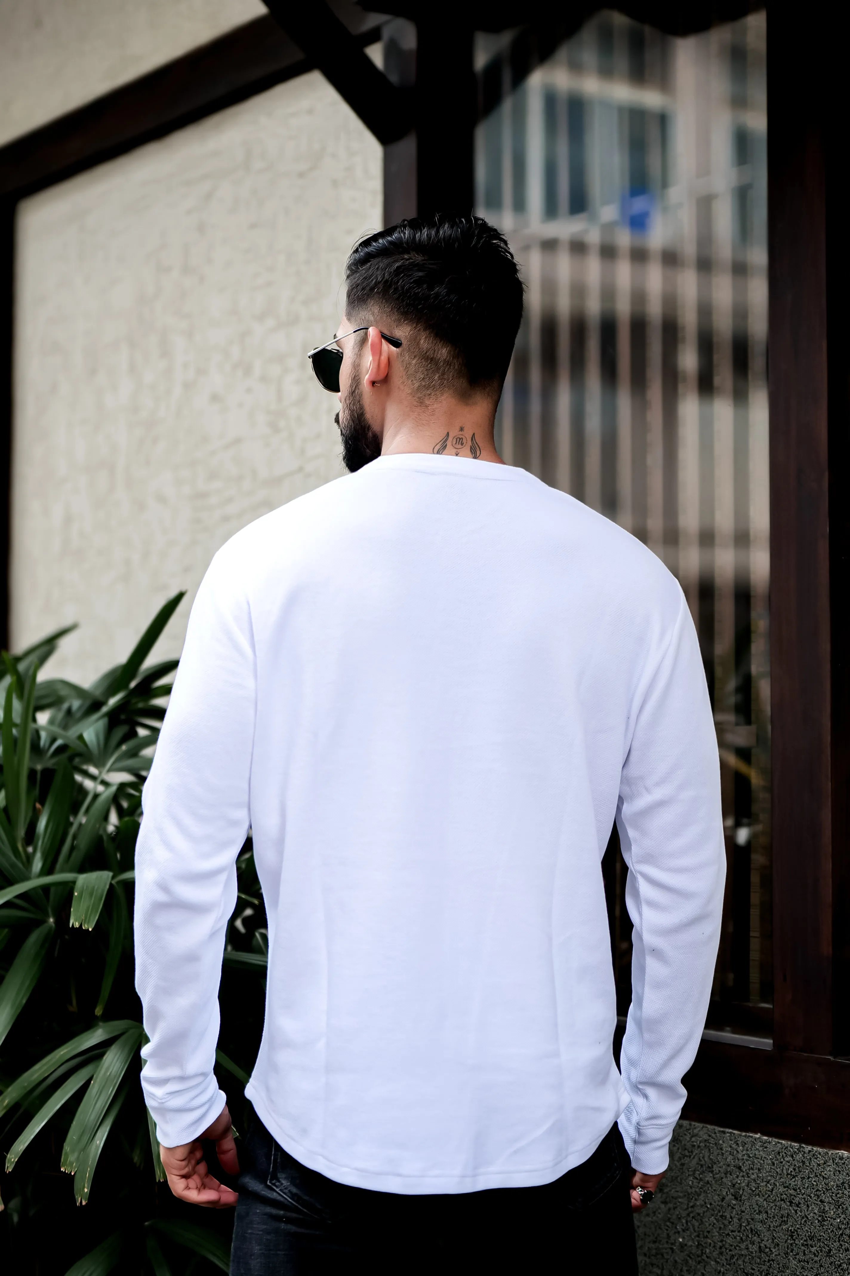 White Textured Henley Neck T-Shirt