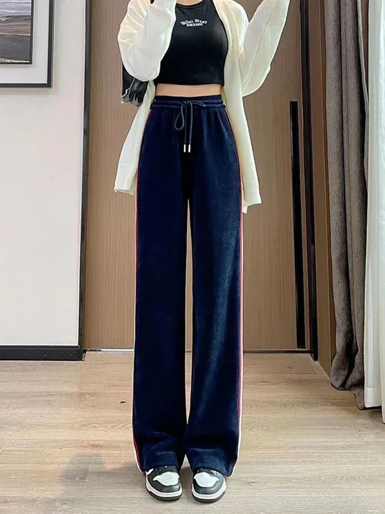 Women's High Waist Wide Leg  Thicken Warm Velvet Corduroy Sweatpants