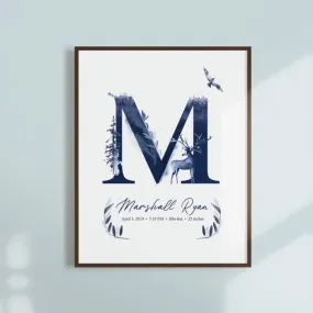 Woodlands Custom Name Wall Art with Birth Stat Details